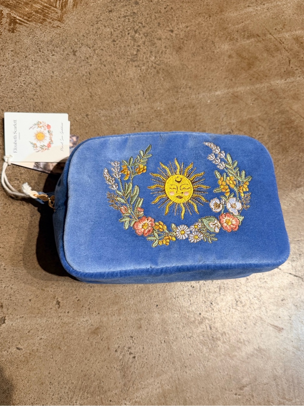 Elizabeth Scarlett Embroidered Sun Goddess Makeup Bag